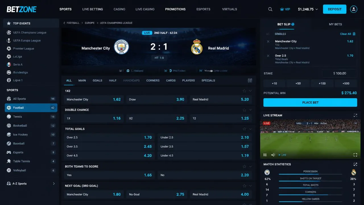 Sportsbook interface preview